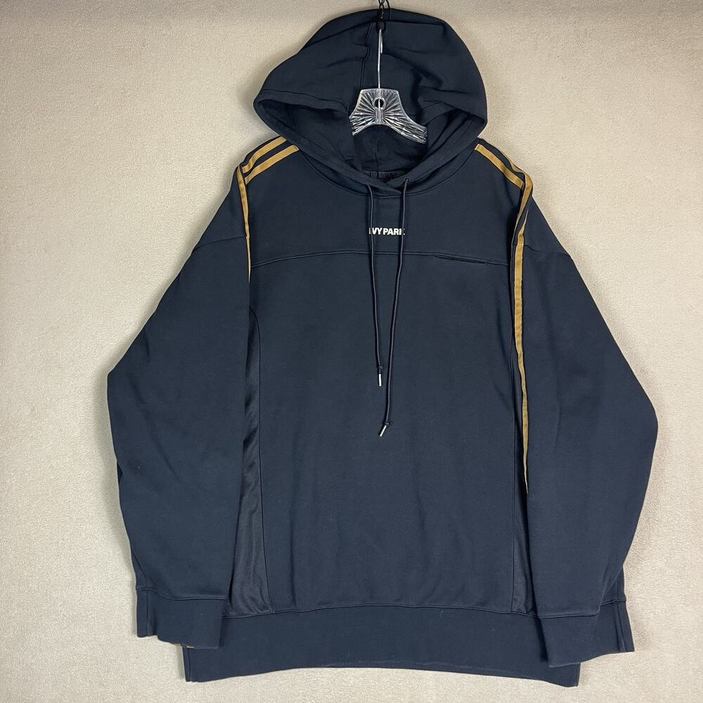 Adidas Ivy Park Hoodie Mens L Black 4 All Heavyweight 3 Stripe Relaxed Pullover
